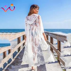 2024 nouveau Sexy dentelle robe de <span class=keywords><strong>plage</strong></span> à capuche longue caftan <span class=keywords><strong>Kimono</strong></span> <span class=keywords><strong>Transparent</strong></span> maillot de bain couverture Ups blanc <span class=keywords><strong>plage</strong></span> porter maillot de bain couvrir - Product Image 1