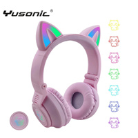 BSCI headphone anak nirkabel, headset anak nirkabel dengan telinga kucing menyala untuk anak-anak Tablet/Laptop/Pad
