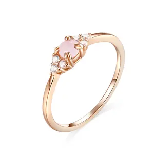 Elegant Rose Gold Crystal Ring 100% 925 Sterling Silver Pink Opal Zircon Rings For Women Wedding Fashion Jewelry SCR534