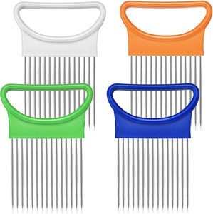 YUE QIN Coupe-oignon et <span class=keywords><strong>hachoir</strong></span> à légumes manuel en acier inoxydable 2 pièces avec aide à la découpe et fourchette de coupe - Product Image 1