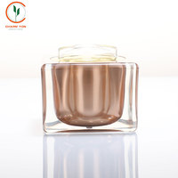 Conteneur d'emballage cosmétique de luxe vide 30g 50g pot de crème cosmétique acrylique carré pour crème pour le visage avec bouchon en or brun