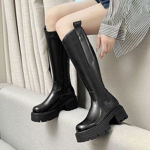 New Women's Quilted <b>High</b> Top Boots with Thick Heels and Zipper Design Suitable for Spring and Autumn Seasons - Product Image 3