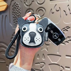 Porte-clés de luxe en cuir, fait main, avec pendentif chat et bouledogue français, breloque de sac mignonne de style dessin animé, cadeau haut de gamme pour les amoureux des animaux - Product Image 3