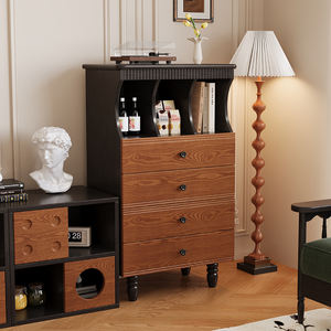 ソリッドウッド4引き出しキャビネットミドル古代スタイルフレンチレトロ壁収納リビングルーム入り口ワインキャビネットアンティークデザイン - Product Image 3