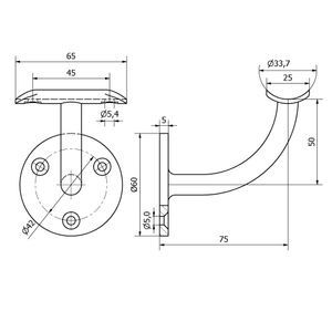 อุปกรณ์ยึดราวจับ รุ่น C110016 แบบที่ 1 สำหรับราวจับ Ø 33.7 สีซาติน ผลิตจากสแตนเลส AISI 304 สำหรับราวบันได ระเบียง - Product Image 2