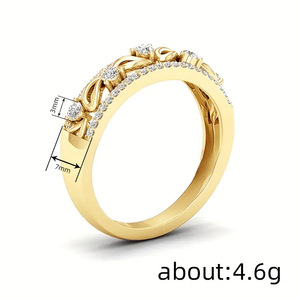 Golden Women's Fashion Ring Water Drop Shape Wax Set Cubic Zirconia Double <b>Row</b> <b>Gift</b> Jewelry - Product Image 4