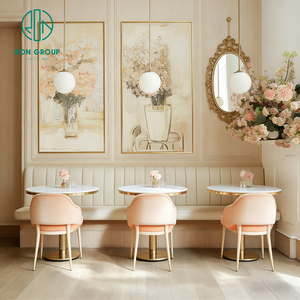 Elegante Mesa Redonda de Mármol Estilo Francés, Asientos de Cuero, Muebles para Cafetería y <span class=keywords><strong>Restaurante</strong></span>, Silla y Sofá para Cafetería - Product Image 3
