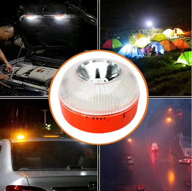 हॉट सेल कार इमरजेंसी लाइट एलईडी ऑटो राउंड स्ट्रोब चेतावनी फ्लैश लाइट रिचार्जेबल सड़क सुरक्षा कार इमरजेंसी