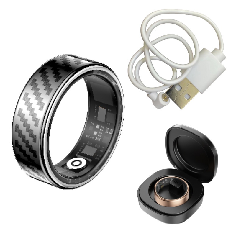 Argent texturé en fibre de carbone + Étui de chargement + Câble magnétique