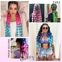 Extensions de cheveux colorées, Behufun 24 pouces, extensions de cheveux colorées légères pour enfants, extension de queue de cheval à bulles avec élastique