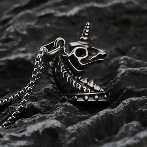 Unicorn <b>Titanium</b> Steel Men's Pendant Stainless Steel Necklace Jewelry Hip Hop Style Animal Shape Geometric Design - Product Image 2