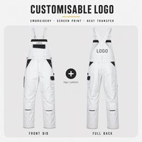 Salopette de travail unisexe en polycoton blanc 240 GSM avec plusieurs poches et logo personnalisé