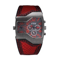 Özel Logo Çok Satan Trend Erkek Saatleri Deri Kayış kare 42mm Büyük Kadran Çift Mekanizmalı Quartz Saatler