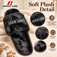 Chaussons d'intérieur en peluche avec logo brodé personnalisé, pantoufles douces et fourrées à semelle en PVC, unisexe, vente en gros