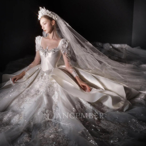 Vestido de Novia de Lujo Vintage Estilo Princesa con Bordado Color Marfil Claro, Cola Bohemia, Talla Grande, Modelo Lsjj42 - Product Image 2