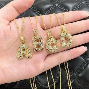 Zirkoon Pavé Bubbel Initiaal Charm Gouden Engelse Alfabetische Hangertjes A-Z Letters <span class=keywords><strong>Charms</strong></span> Grote Letter voor DIY Sieraden Accessoires - Product Image 5