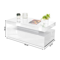 Tables basses en bois pour salon avec éclairage LED RGB blanc brillant et 2 tiroirs de rangement
