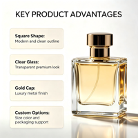 Botol Parfum Kosong Mewah Botol Kaca Persegi Transparan Tutup Logam Emas Kemasan Parfum Premium Grosir