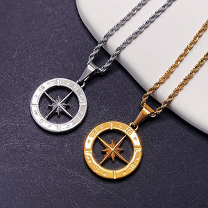 Collier pendentif boussole étoile du nord en or 18 carats pour homme, cercle de boussole, ancre en or, cadeau pour petit ami, petite amie - Product Image 1