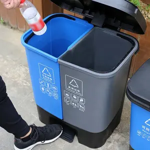 ถังขยะ2ช่องถังขยะพลาสติกพร้อมแป้นเหยียบ