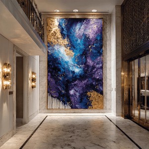 Quadri Moderni Dipinti a Mano al 100% su Tela Grande: <span class=keywords><strong>Nuvole</strong></span> Dorate e Cielo Blu - Dipinto a Olio su Tela per Decorazione Murale - Product Image 1