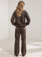 Pantalon large en laine unie style décontracté pour femme, pull à col montant en tricot épais pour l'automne et l'hiver, style décontracté SWEATING