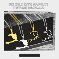 Collier en acier inoxydable plaqué or 18 carats avec pendentif carte d'Haïti classique pour enfants, chaîne à maillons, 20 pouces