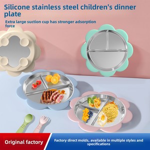 Plato de Silicona Antideslizante de Acero Inoxidable 304 para Bebés Recién Nacidos, Plato de Alimentación Portátil con División y Succión para Niños Pequeños - Product Image 1