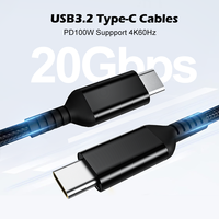 Kabel USB3.2 Gen 2 Tipe-C 20Gbps 5A Pengisian Cepat PD100W Kabel Data Jalinan Nilon untuk Komputer & Printer