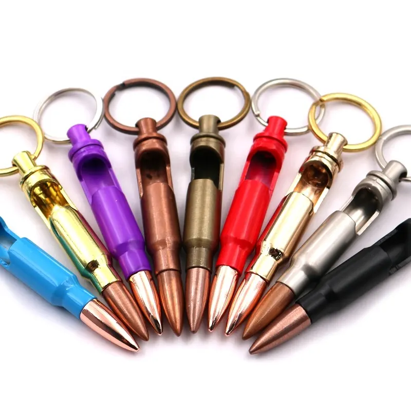 Factory price custom logo custom color metal zinc alloy bullet bottle opener key chain keyring in stock