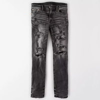 Jean slim naturellement délavé pour hommes, style à la mode, noir délavé, crazy jeans