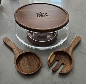 Thủy tinh thanh lịch và gỗ salad Bowl <span class=keywords><strong>Set</strong></span> nhà máy trực tiếp bán Đảng salad Bowls với Keo Gỗ cơ sở và phục vụ đồ dùng - Product Image 2