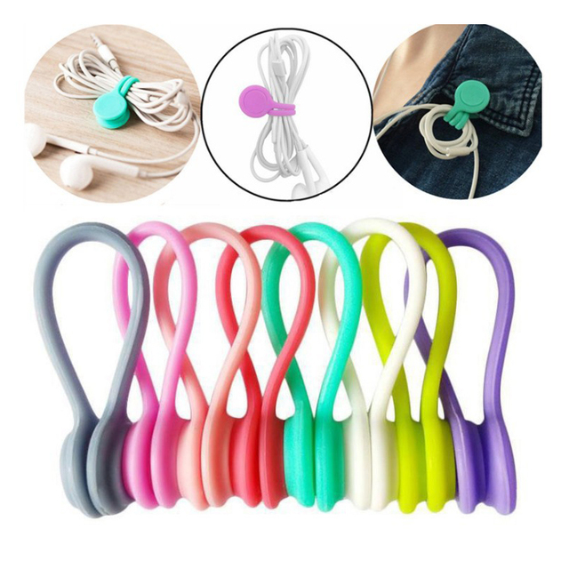 Flexible Silicone Magnetic Cable Ties Clips Organizer Reusable Silicone Magnetic Twist Ties