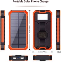 Batterie externe solaire étanche 20000mAh, chargeur portable double USB, lampe torche LED, SOS, batterie de secours pour extérieur, vente en gros OEM