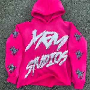 OEM Manufacturer Street Wear Cut Edge Raw Hem Crop <b>Top</b> Pullover Hoodies Custom logo Rhinestone 3d Puff Print Hoodies - Product Image 5