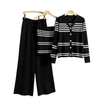 Ensemble de tricot rayé printemps-automne, cardigan décontracté en tricot, camisole et pantalon, ensemble en tricot trois pièces pour femmes