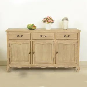 仿古风格白橡木餐具柜实木3抽屉客厅橱柜家具 (DT-1046-OAK)