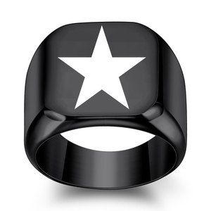 Anillo de Estrella de Cinco Puntas Grabado con Láser en Oro Amarillo de 18MM para Hombre, Joyería Retro Minimalista, Regalo - Product Image 4