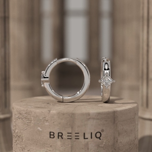 14K White <b>Gold</b> Princess Cut Diamond Hoop Earrings Elegant Solitaire Diamond <b>Huggie</b> - Product Image 1