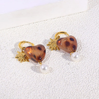 Pendientes POWELL de Acero Inoxidable Chapados en Oro de 18k, Resistentes al Agua, Antideslustre, con Resina, Corazón de Mármol y Perla, Joyería al por Mayor