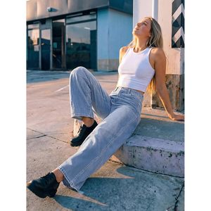 Jeans Holgados y Sencillos para Mujer, de Pierna Ancha, Cintura Alta, con Dobladillo Curvo y Bolsillos Inclinados, 100% Algodón, Lavables - Product Image 6