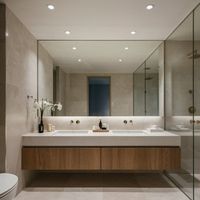 Meuble-lavabo flottant moderne en bois, double vasque, résistant à l'humidité, écologique, prix usine, sur mesure pour projets hôteliers et d'ingénierie