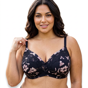 <span class=keywords><strong>Reggiseno</strong></span> Push-Up <span class=keywords><strong>Senza</strong></span> <span class=keywords><strong>Ferretto</strong></span> Plus Size <span class=keywords><strong>con</strong></span> Stampa Floreale, <span class=keywords><strong>Imbottitura</strong></span> Sottile, Copertura Completa, Taglie 36-44 C D DD E, Lingerie Gotica per Donne - Product Image 1