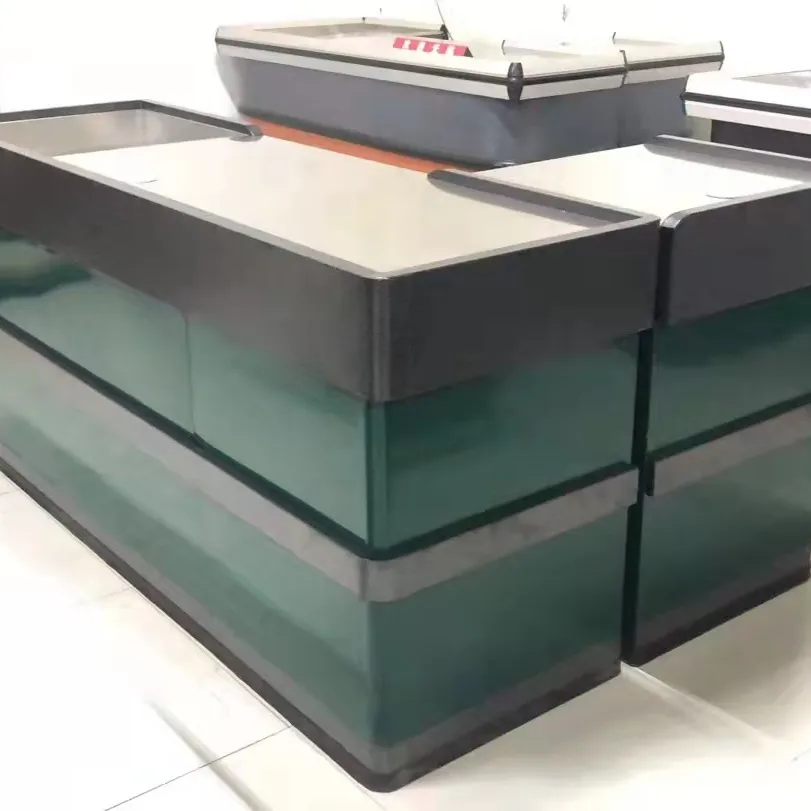 Comptoir de bureau de caissier d'angle multifonctionnel Table Surface inoxydable Revêtement en poudre Caisse enregistreuse comptoir de caisse