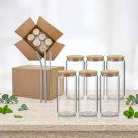 Pot en verre borosilicate à paroi simple de 16 oz avec couvercle en bambou et paille, tasse à café