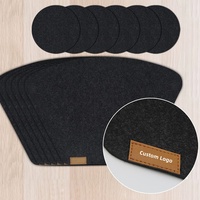 Tapis de table en feutre absorbant résistant à la chaleur de haute qualité en forme d'éventail Lot de 6 napperons et 6 sous-verres en verre pour table de cuisine à manger