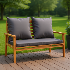 Solid Acacia <b>Wood</b> Garden Sofa <b>Bench</b> 47.2 In Long Dark Grey Two Seat Outdoor Furniture Contemporary Design - Product Image 2