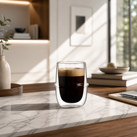 Tasse à café en verre borosilicate double paroi résistant à la chaleur, sans anse ni couvercle, pour crème glacée et thé au lait