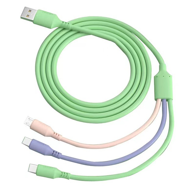 Liquid Silicone Three-in-One Data Cable with USB-A/Micro USB/Type-C Connectors 1.2m Fast Charging Mobile Phone Charging Line