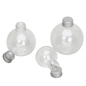 Multiple Sizes Plastic Food Grade Ball Shape Sphere Beverage PET juice Bottle with Aluminum Cap for Christmas Decoration